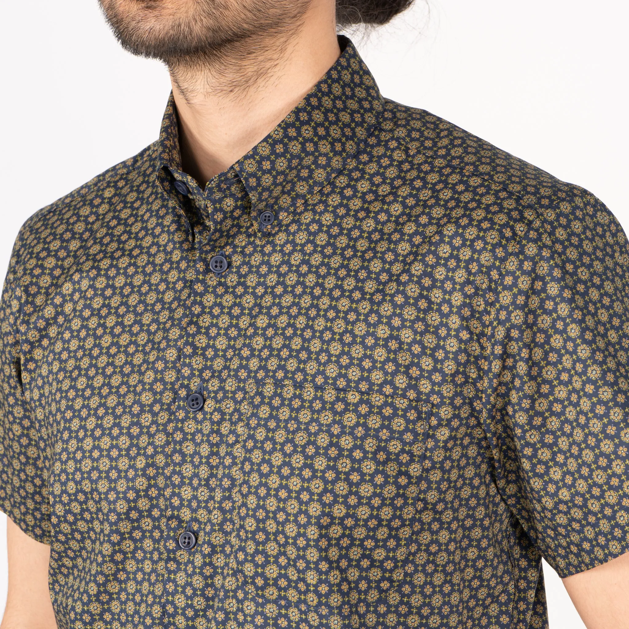 Short Sleeve Easy Shirt - Medallions Print - Navy