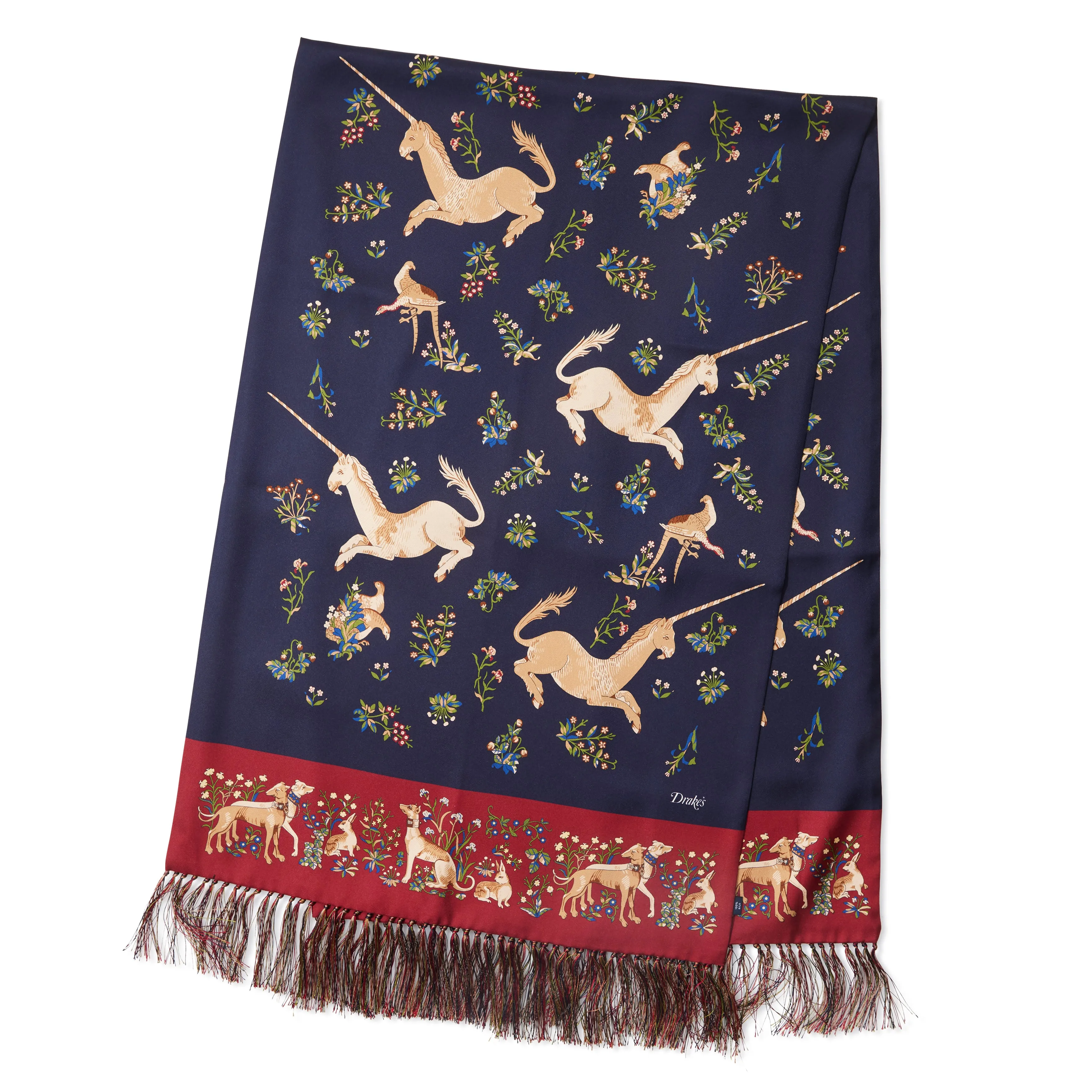 Silk Unicorn Print Tasseled Tubular Scarf