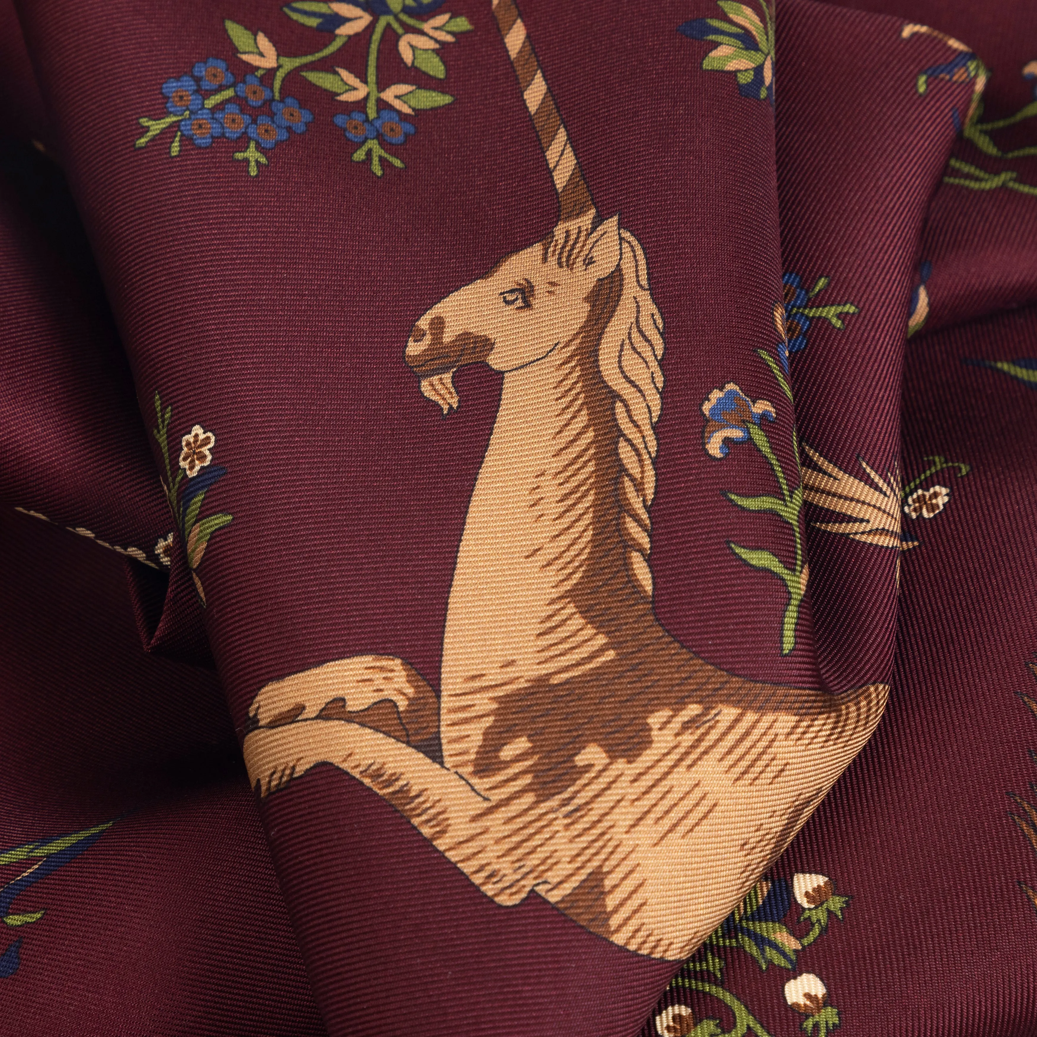 Silk Unicorn Print Tasseled Tubular Scarf
