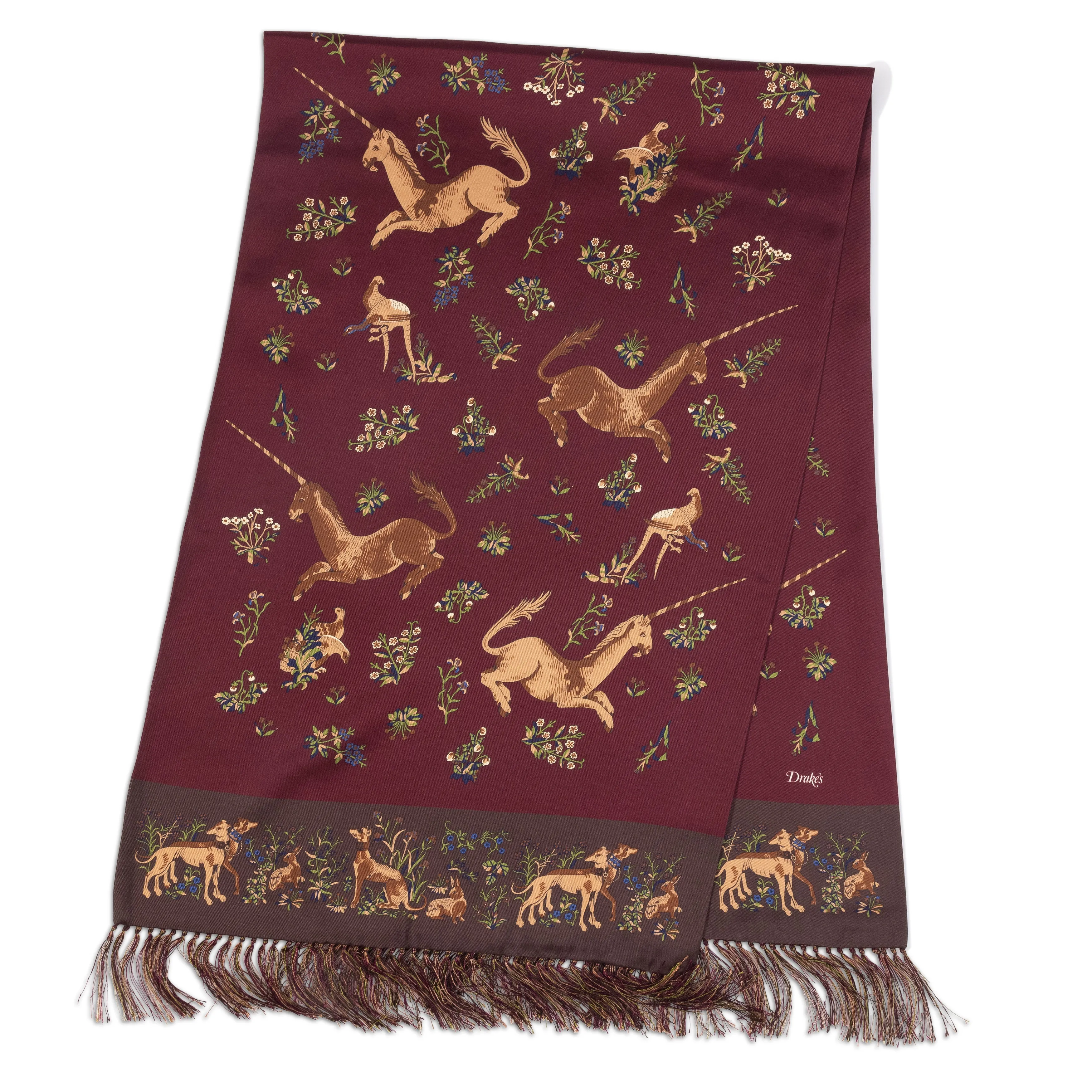 Silk Unicorn Print Tasseled Tubular Scarf