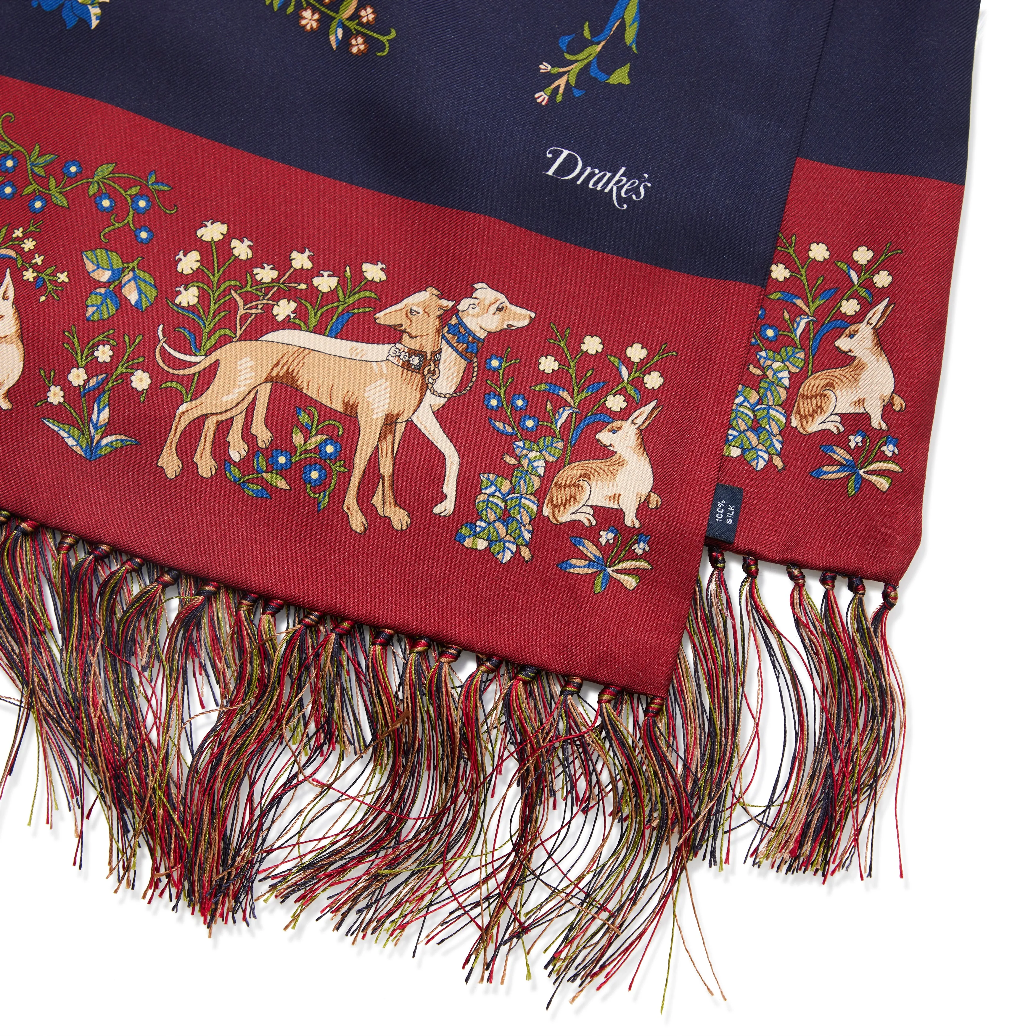 Silk Unicorn Print Tasseled Tubular Scarf