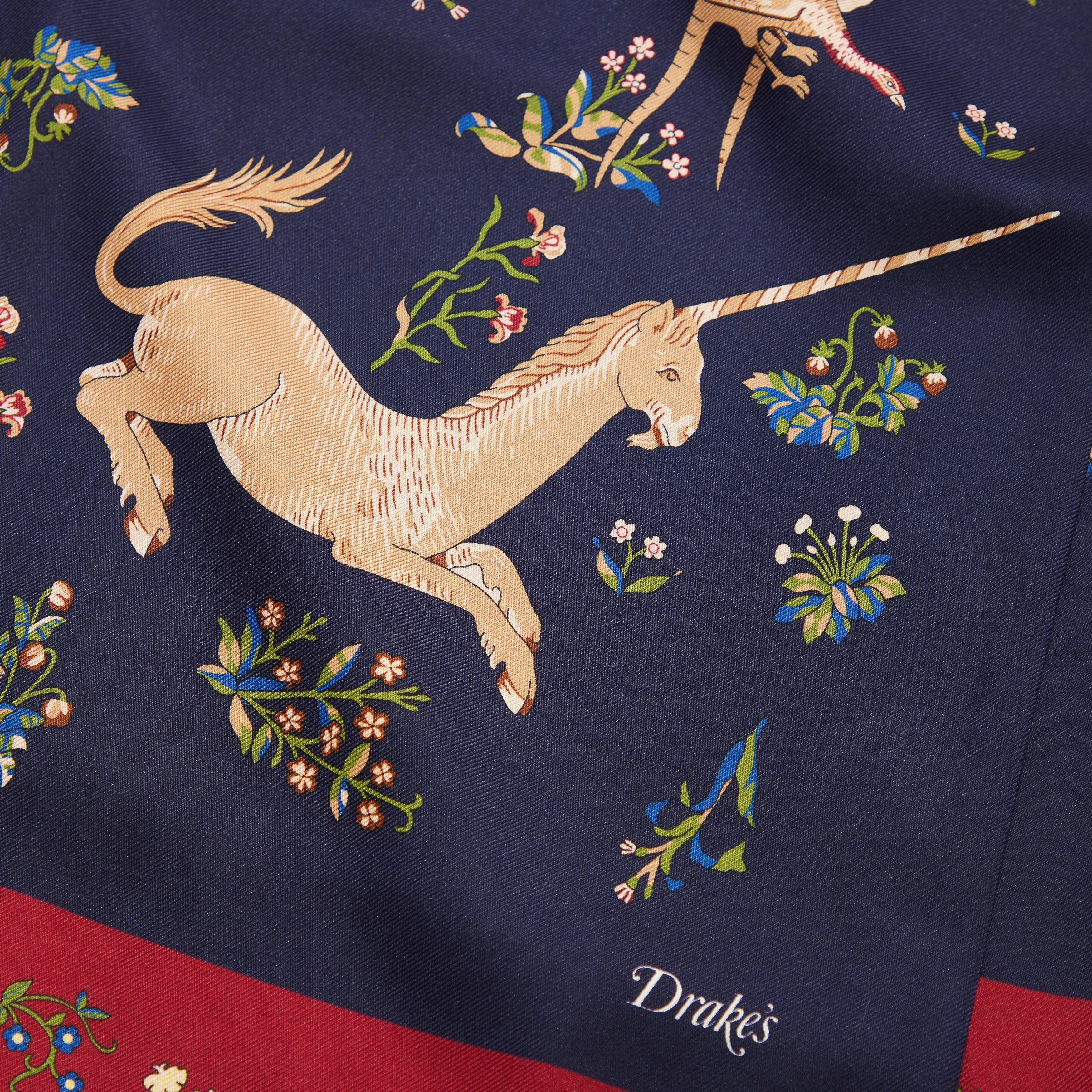 Silk Unicorn Print Tasseled Tubular Scarf