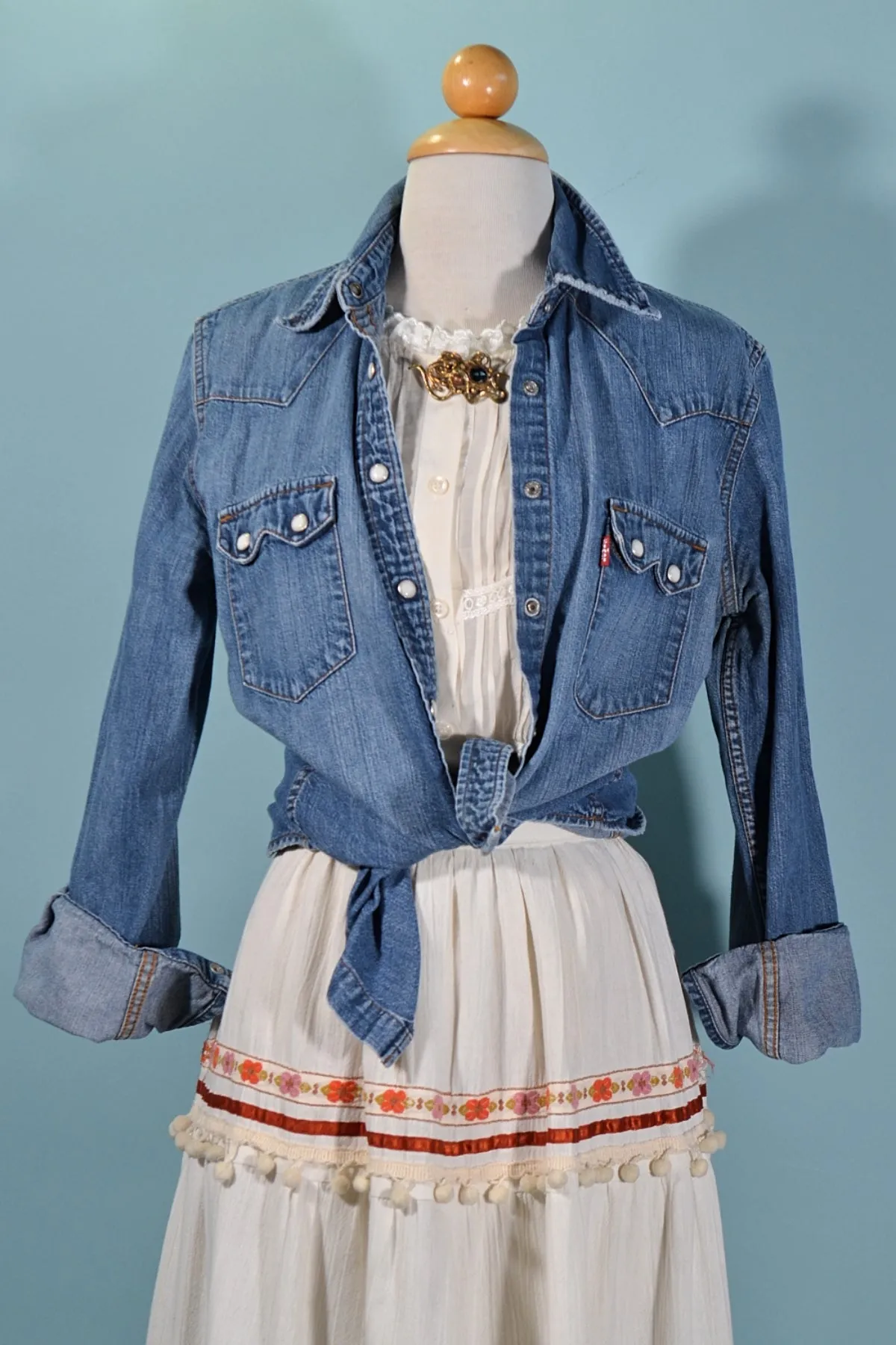 SOLD 90s Levis Denim Pearl Snap Western Blouse/Shirt, Red Tab Y2K  M