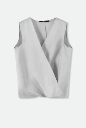 TARA SILK TWILL TWIST TANK TOP IN SILVER