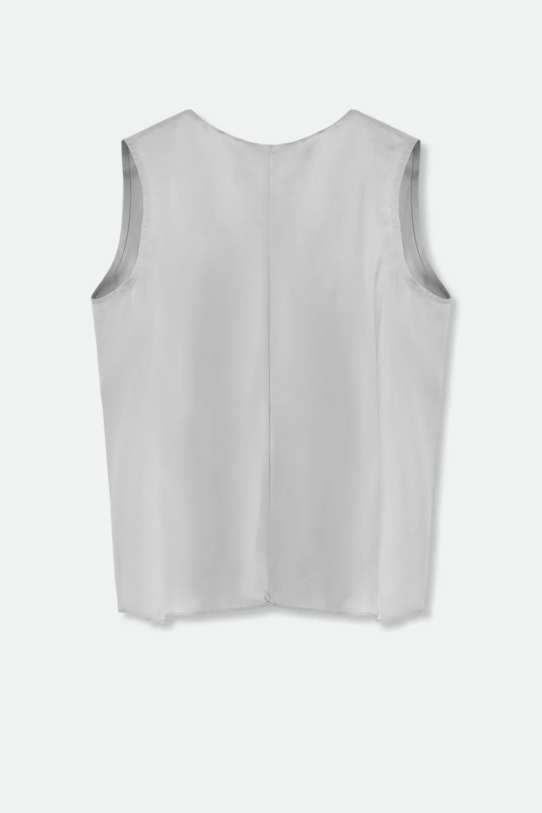 TARA SILK TWILL TWIST TANK TOP IN SILVER