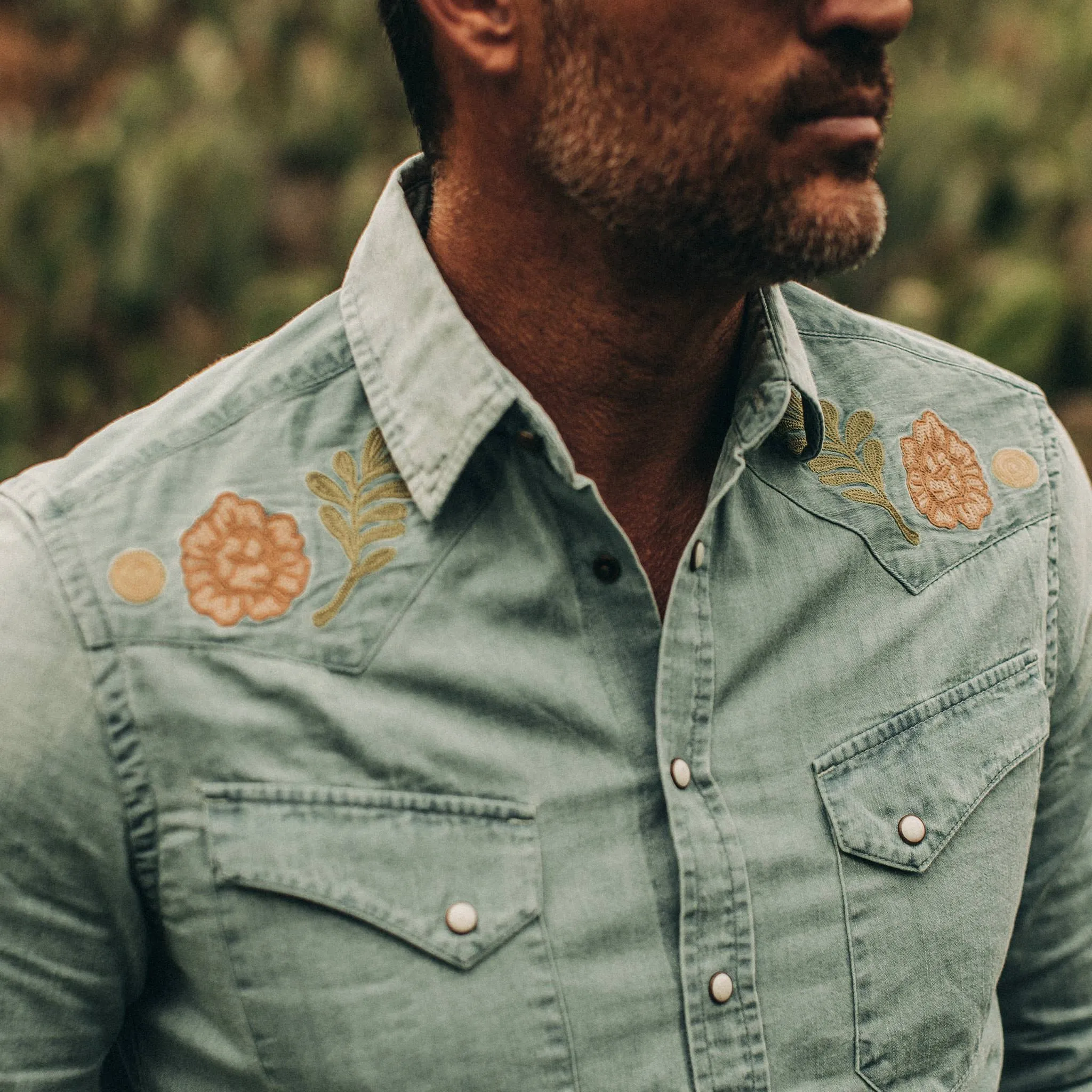 The Embroidered Western Shirt in Washed Denim