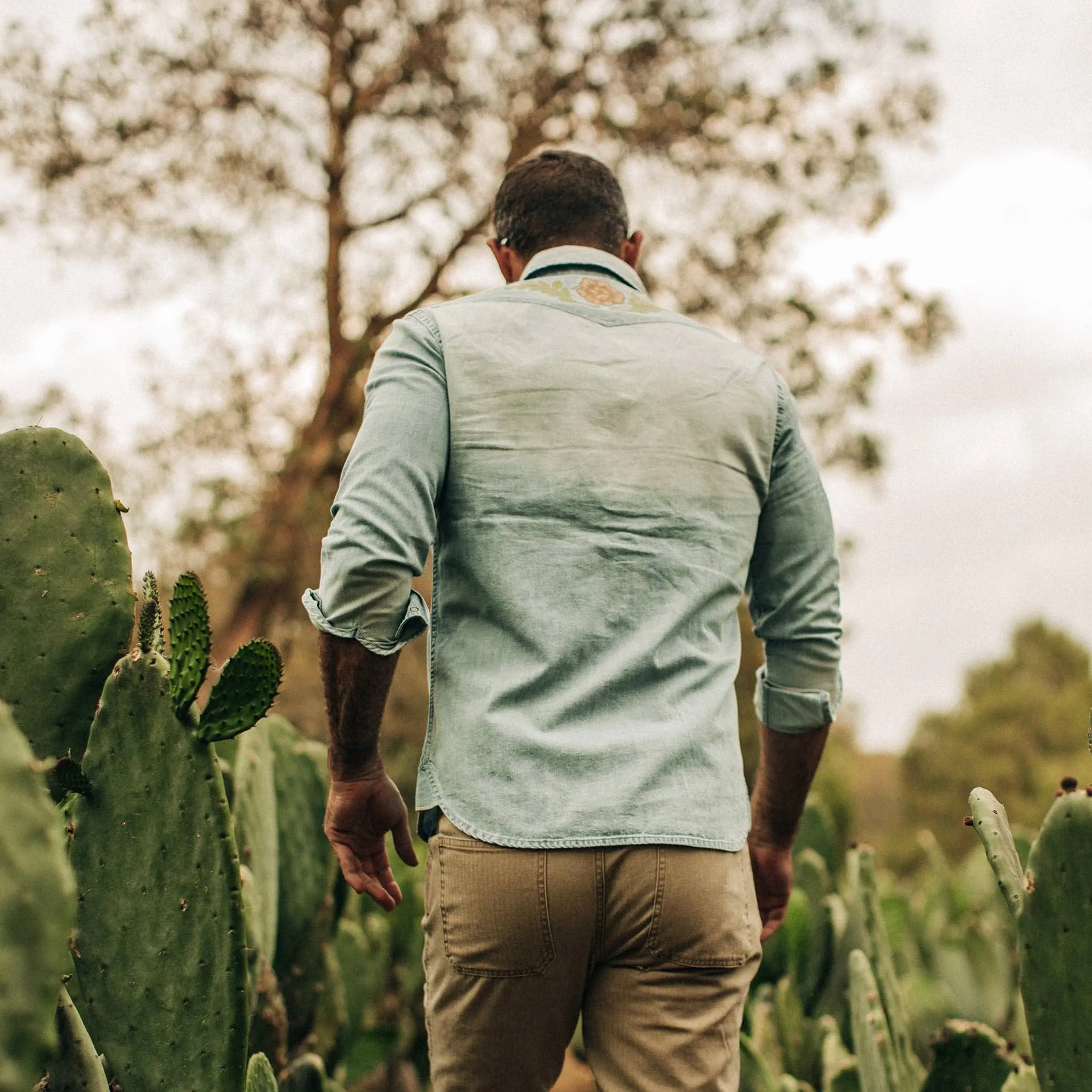 The Embroidered Western Shirt in Washed Denim