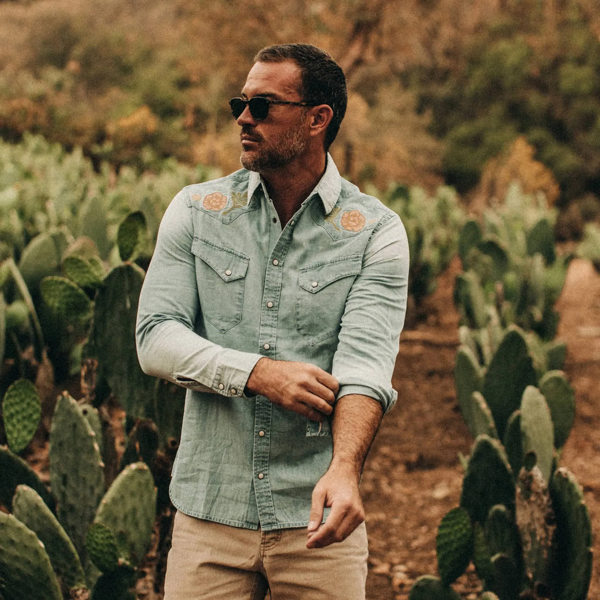 The Embroidered Western Shirt in Washed Denim
