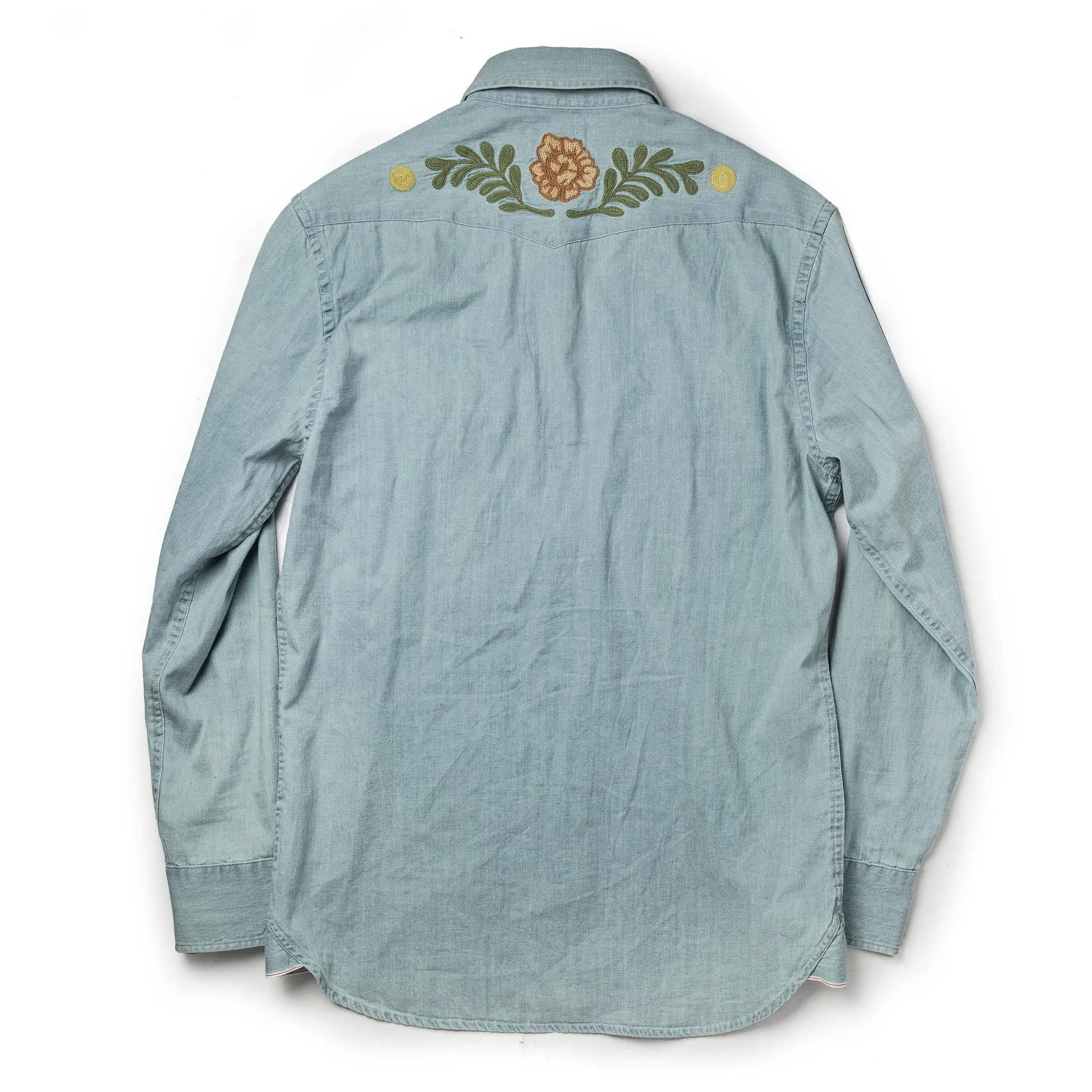 The Embroidered Western Shirt in Washed Denim