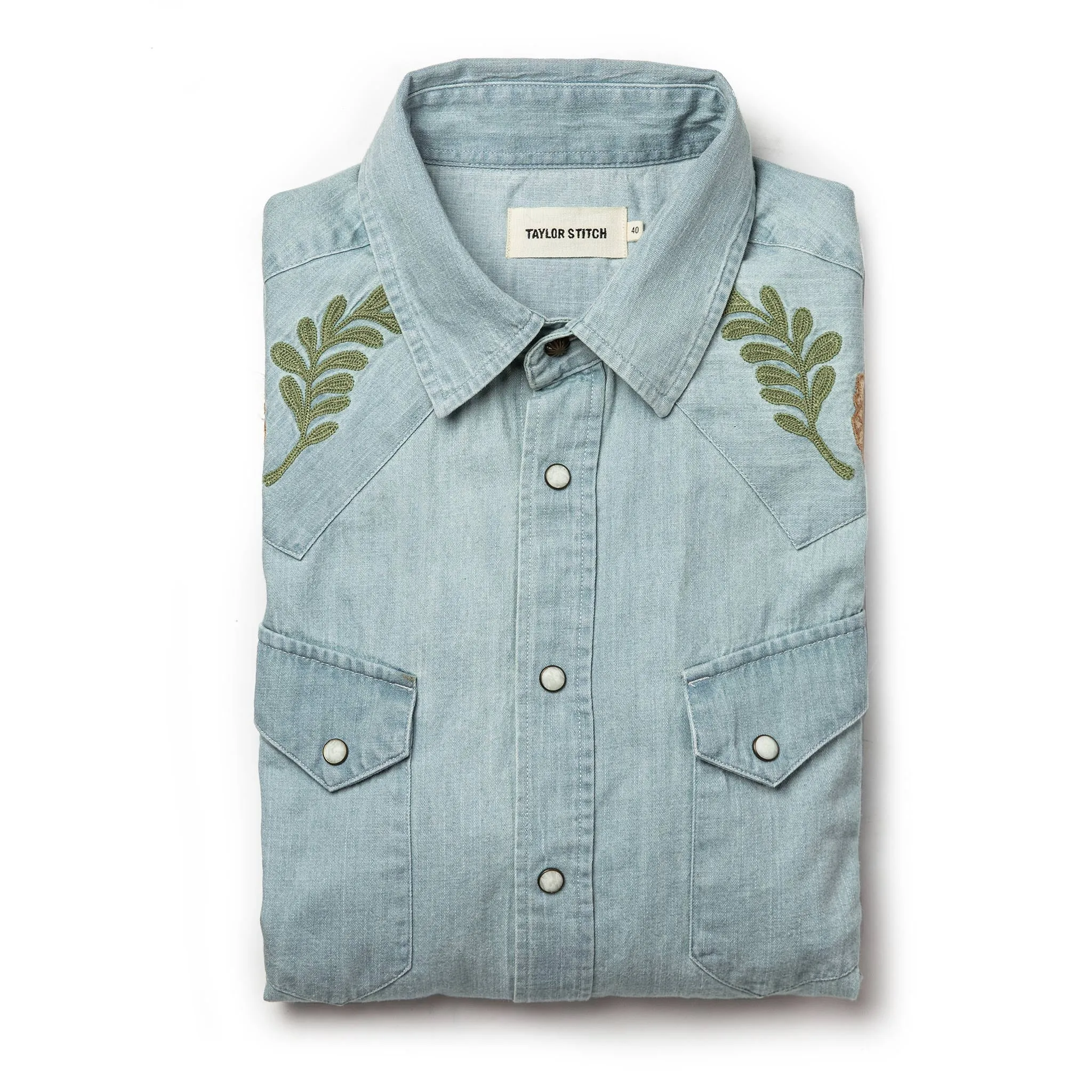 The Embroidered Western Shirt in Washed Denim