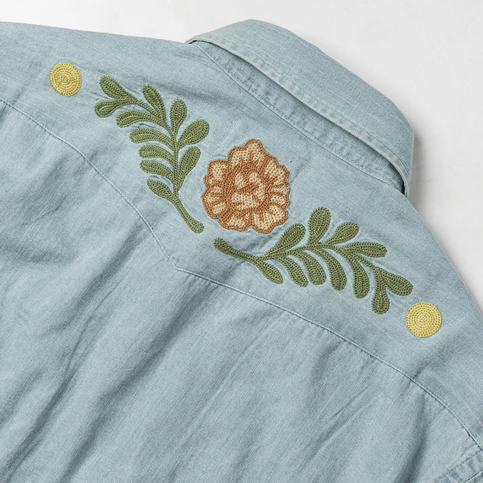 The Embroidered Western Shirt in Washed Denim