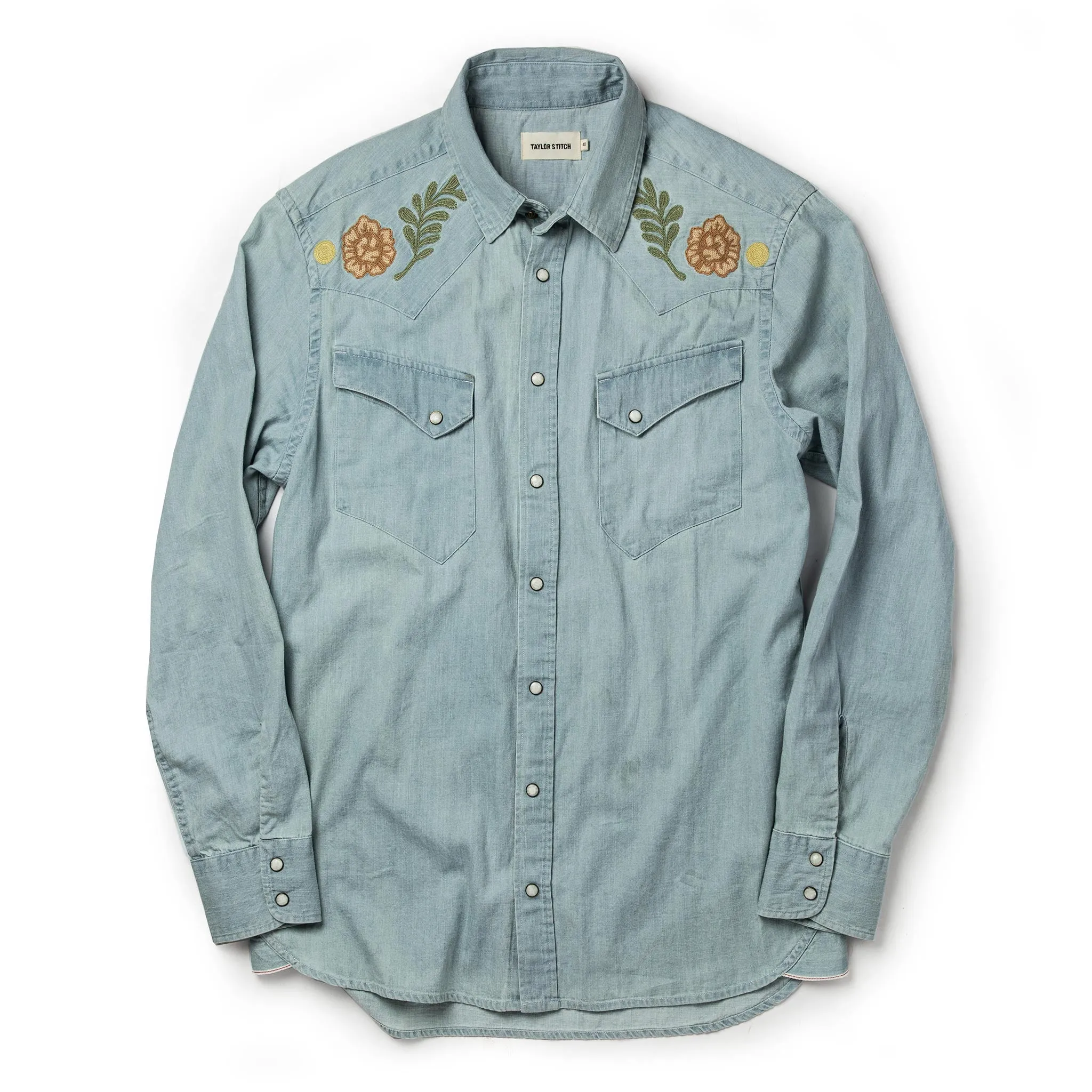 The Embroidered Western Shirt in Washed Denim