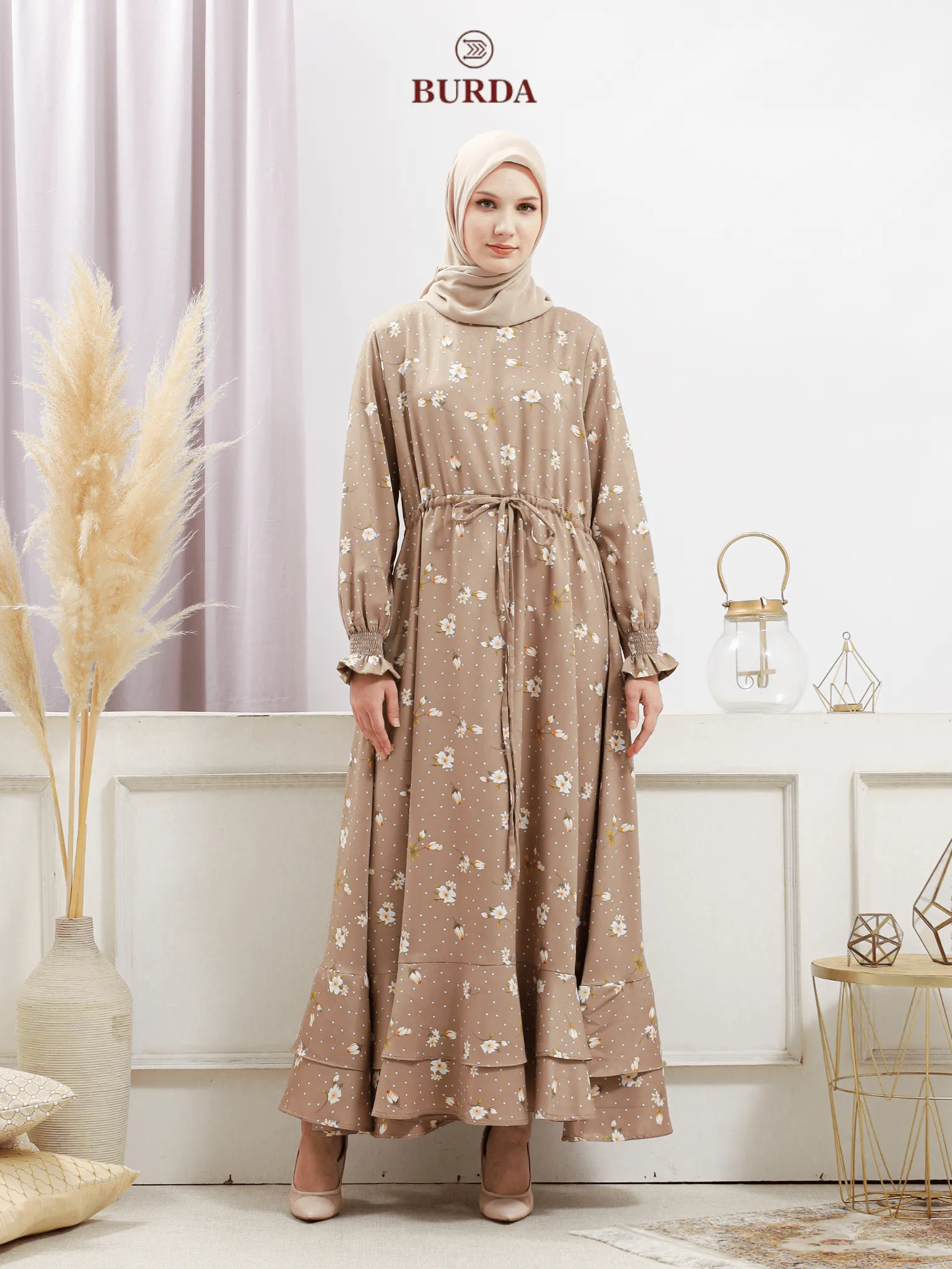 Women's Beige Floral Dress