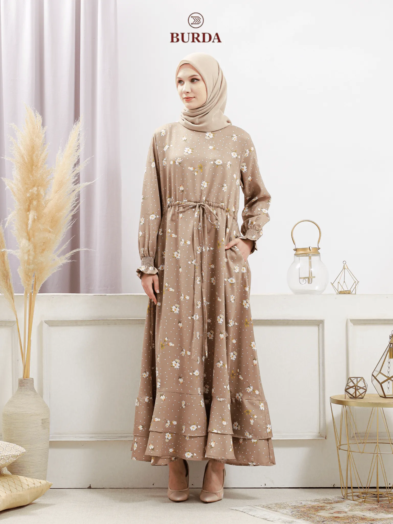 Women's Beige Floral Dress