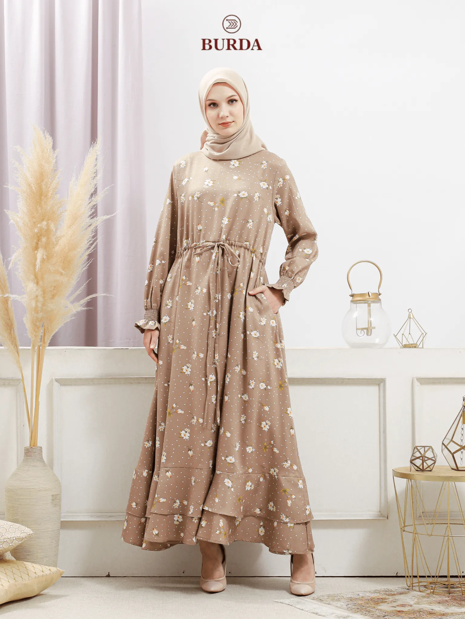 Women's Beige Floral Dress