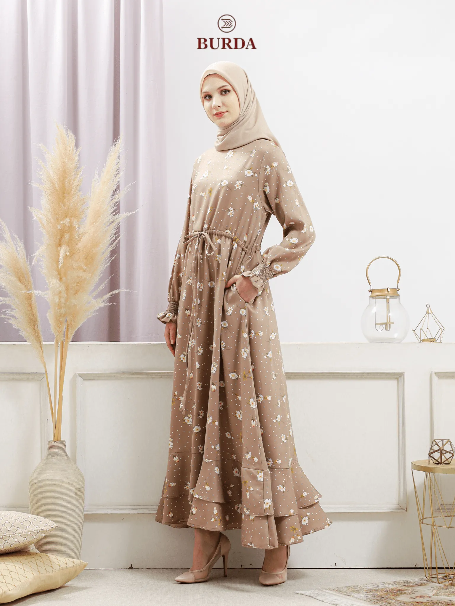 Women's Beige Floral Dress