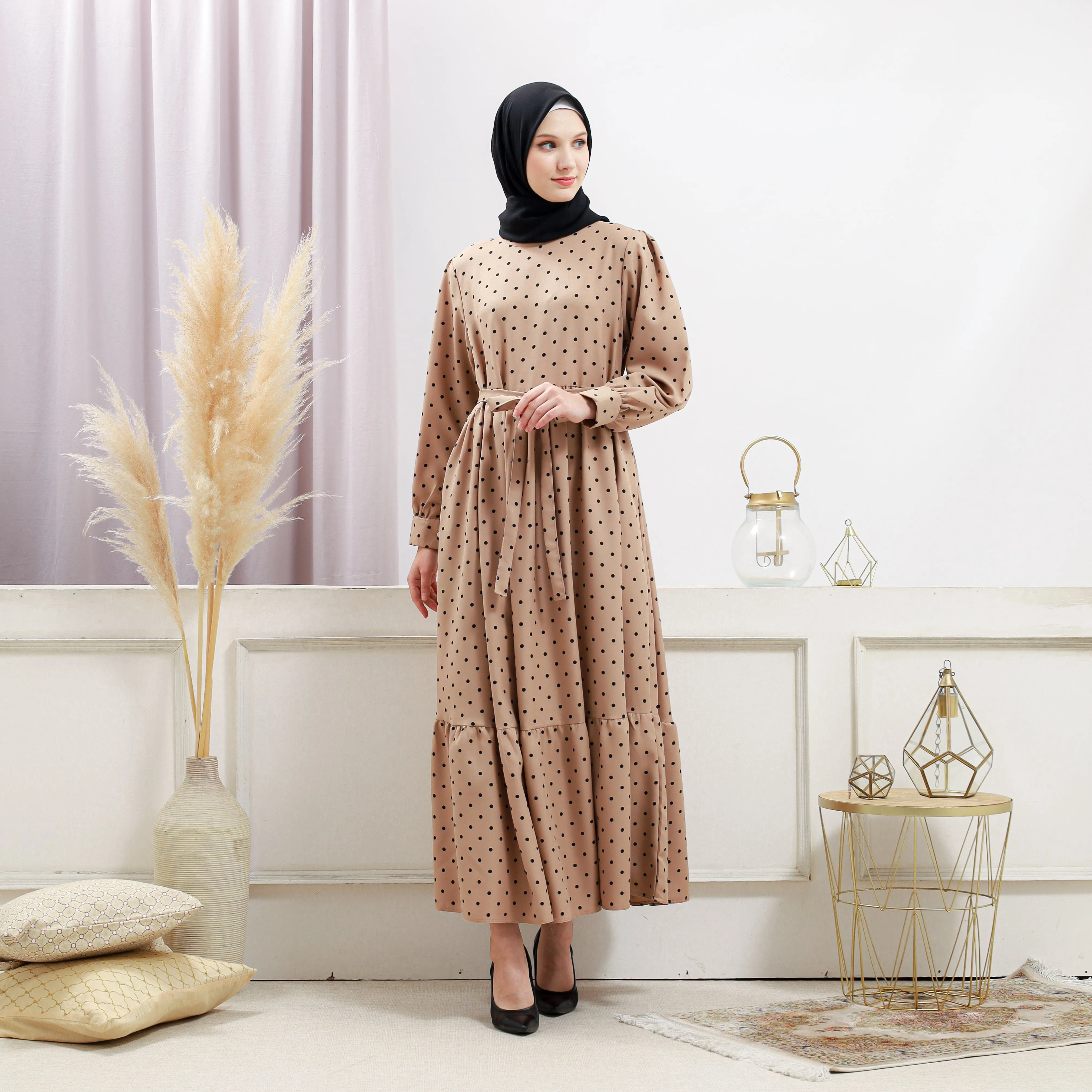 Women's Beige Polka Dot Dress