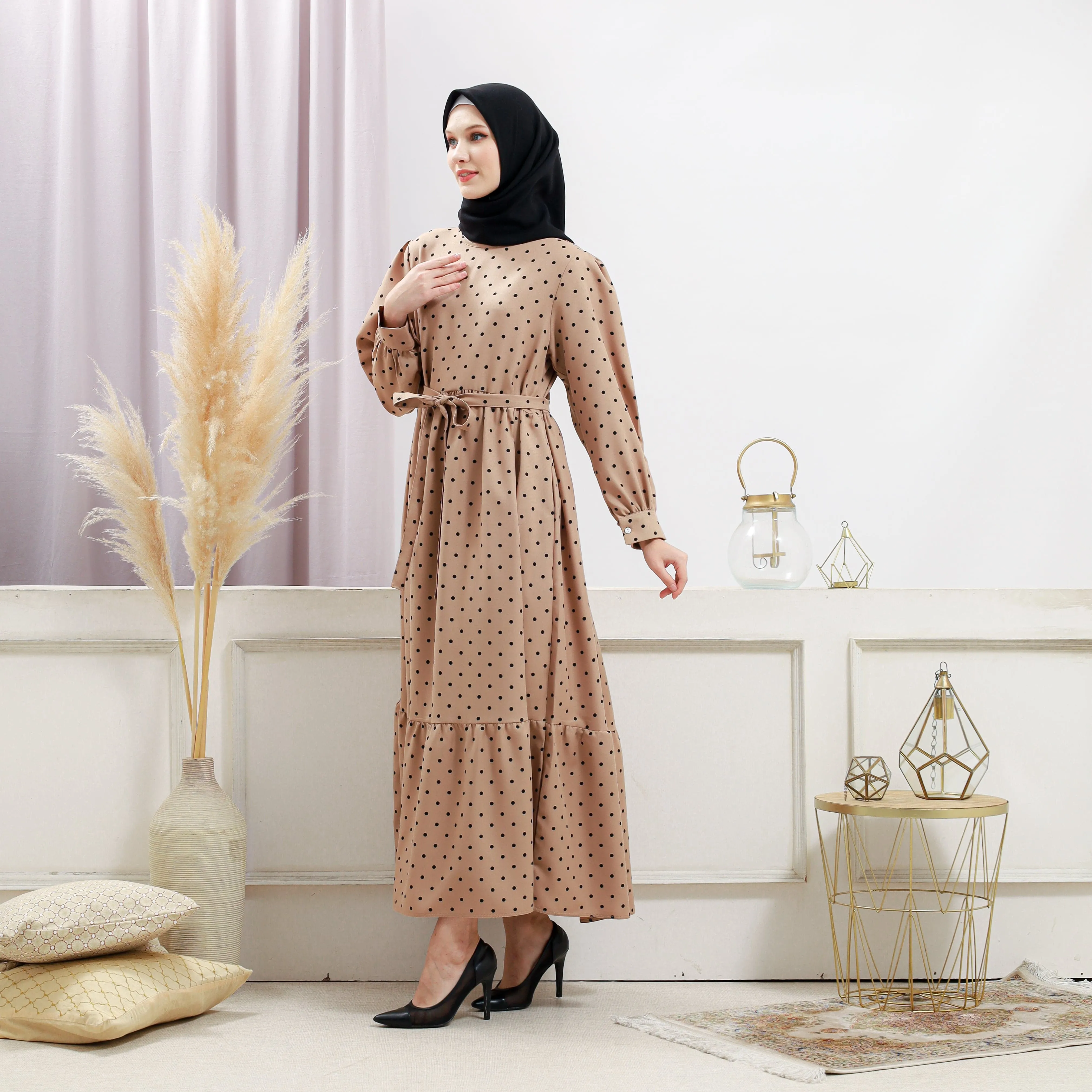 Women's Beige Polka Dot Dress
