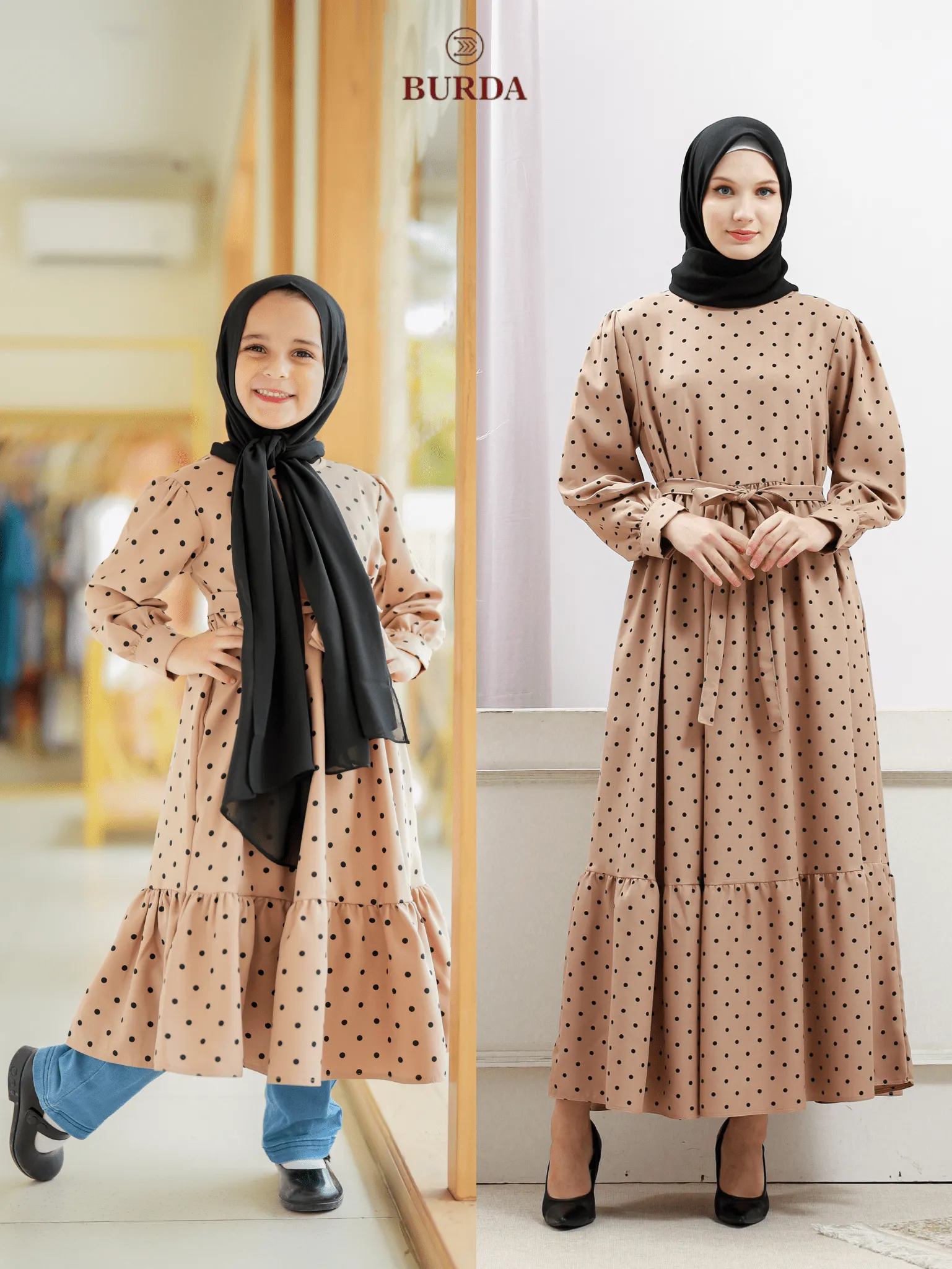 Women's Beige Polka Dot Dress