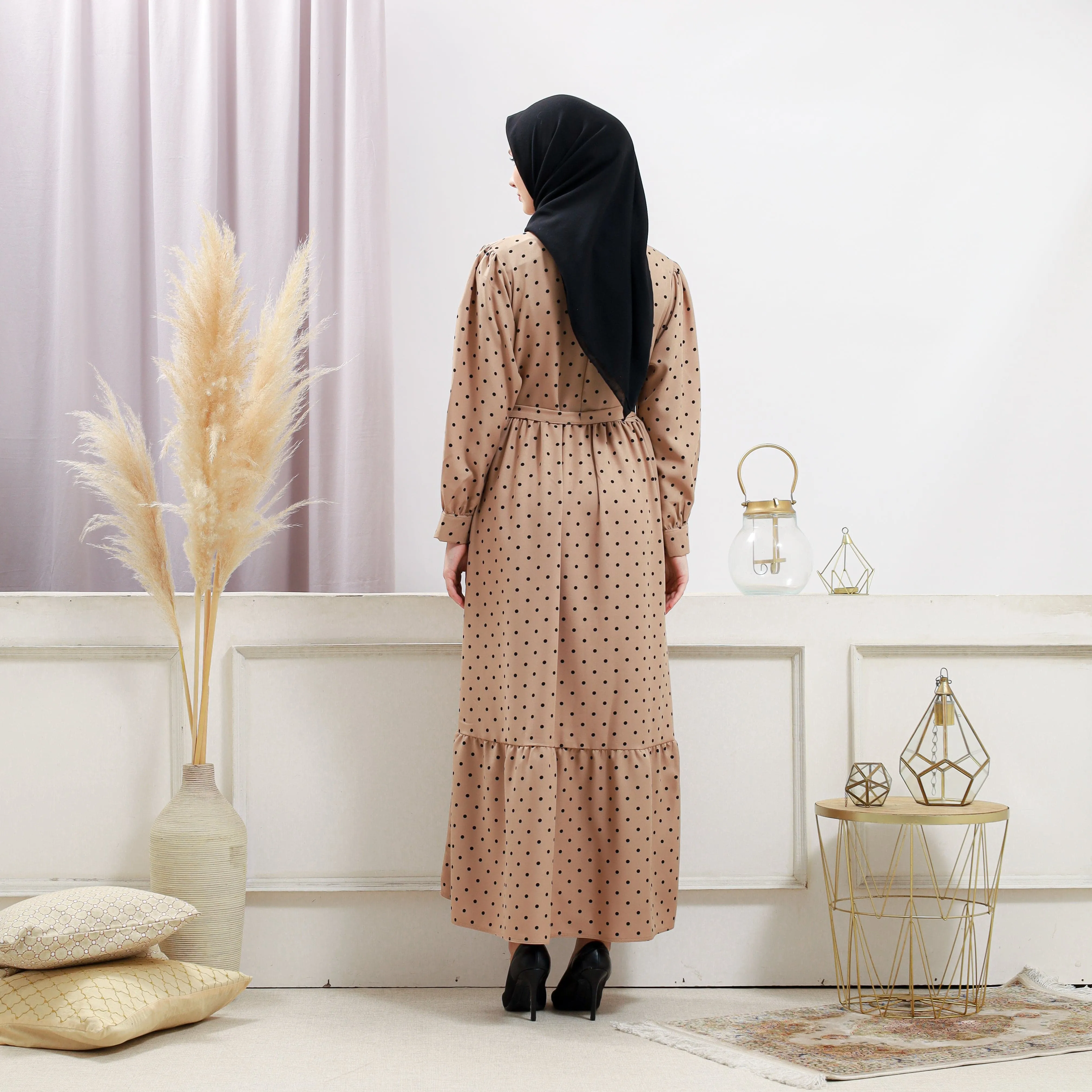 Women's Beige Polka Dot Dress