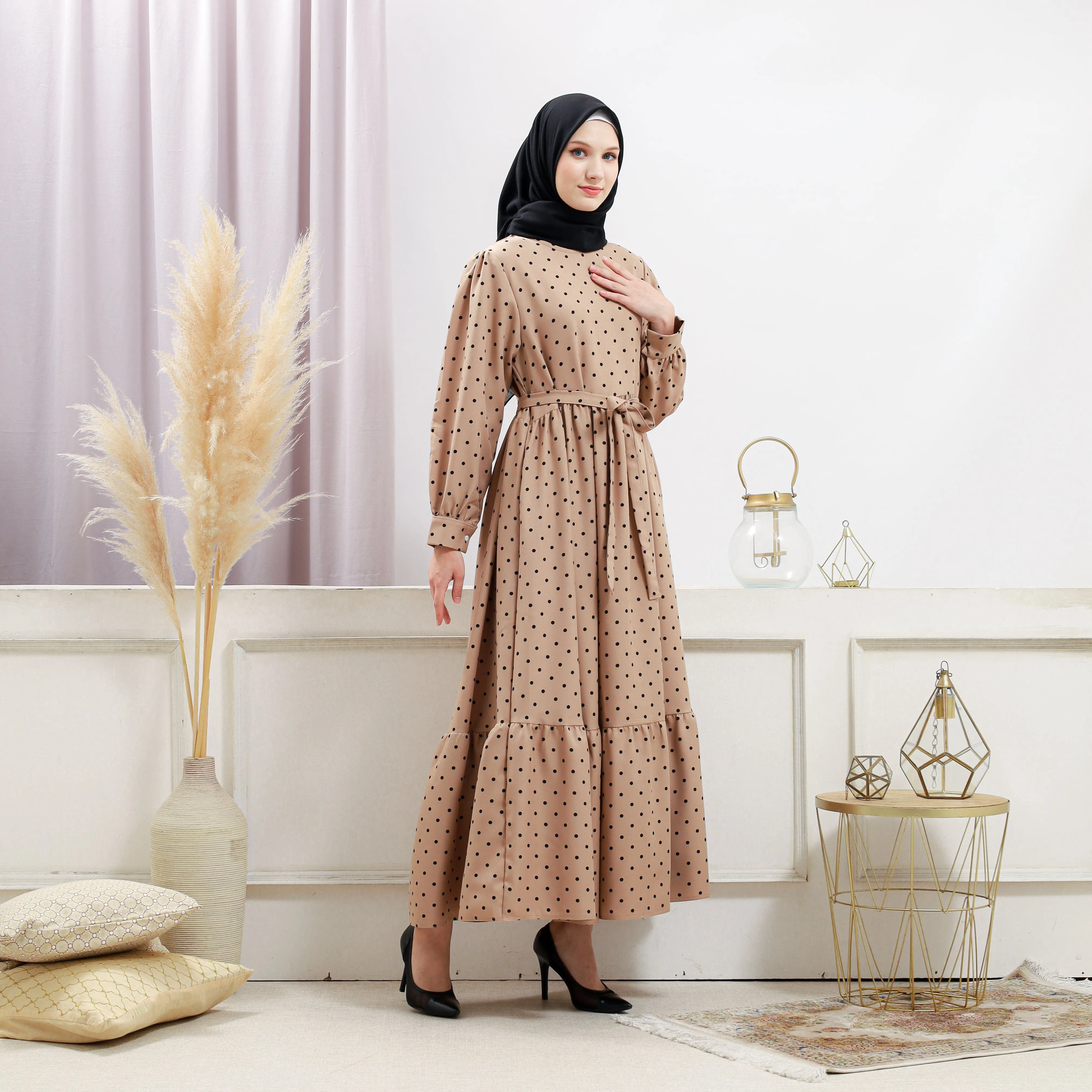 Women's Beige Polka Dot Dress