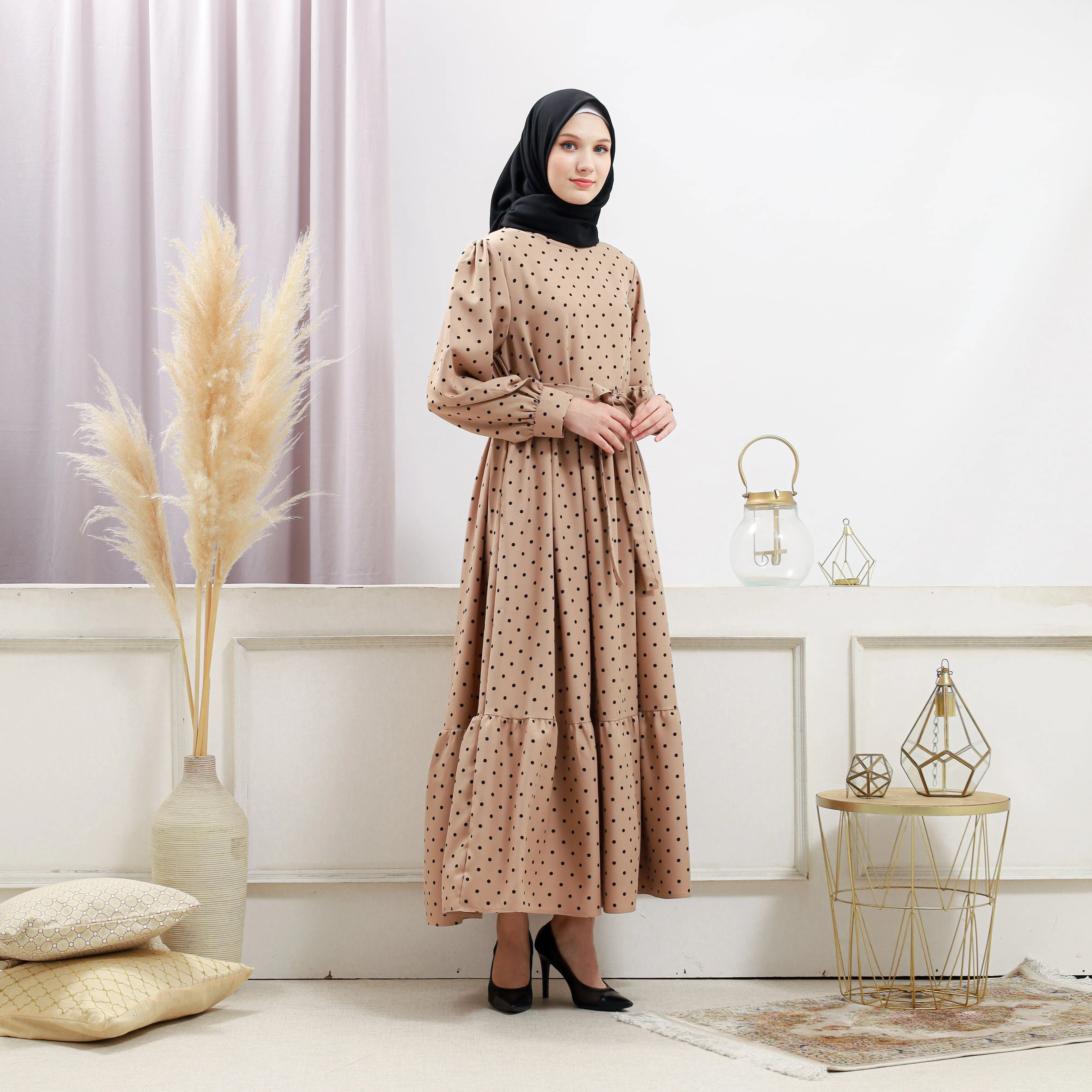 Women's Beige Polka Dot Dress