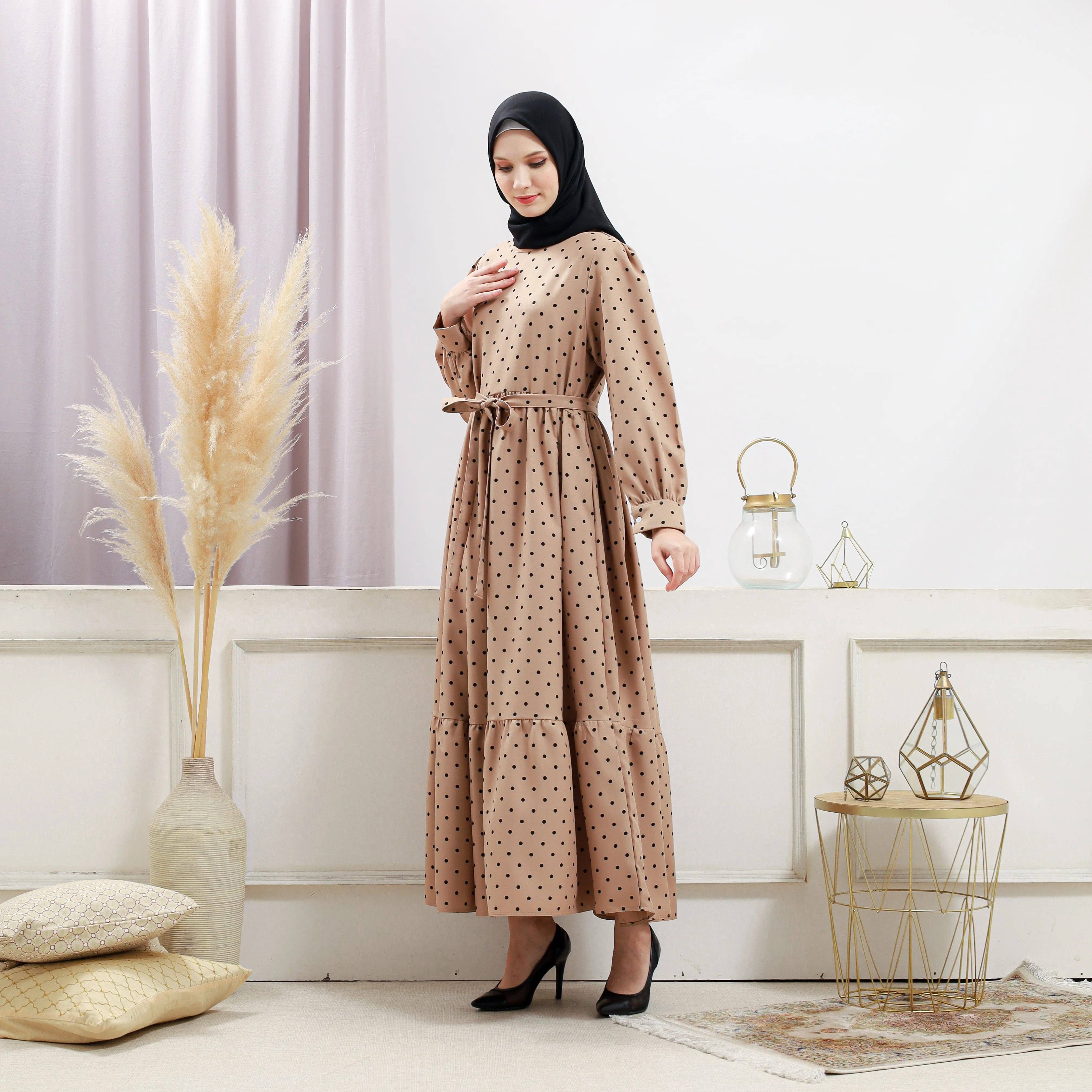 Women's Beige Polka Dot Dress