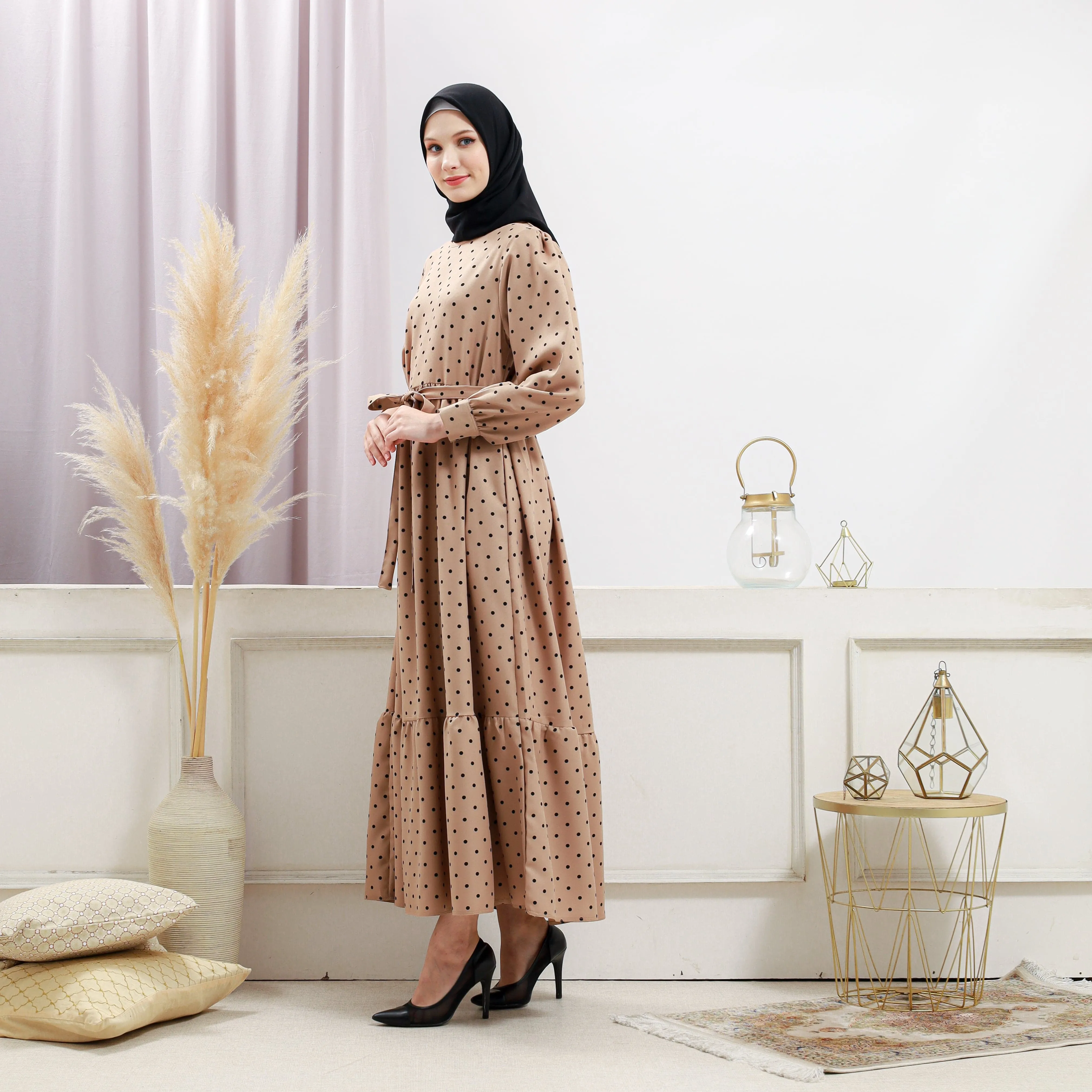 Women's Beige Polka Dot Dress