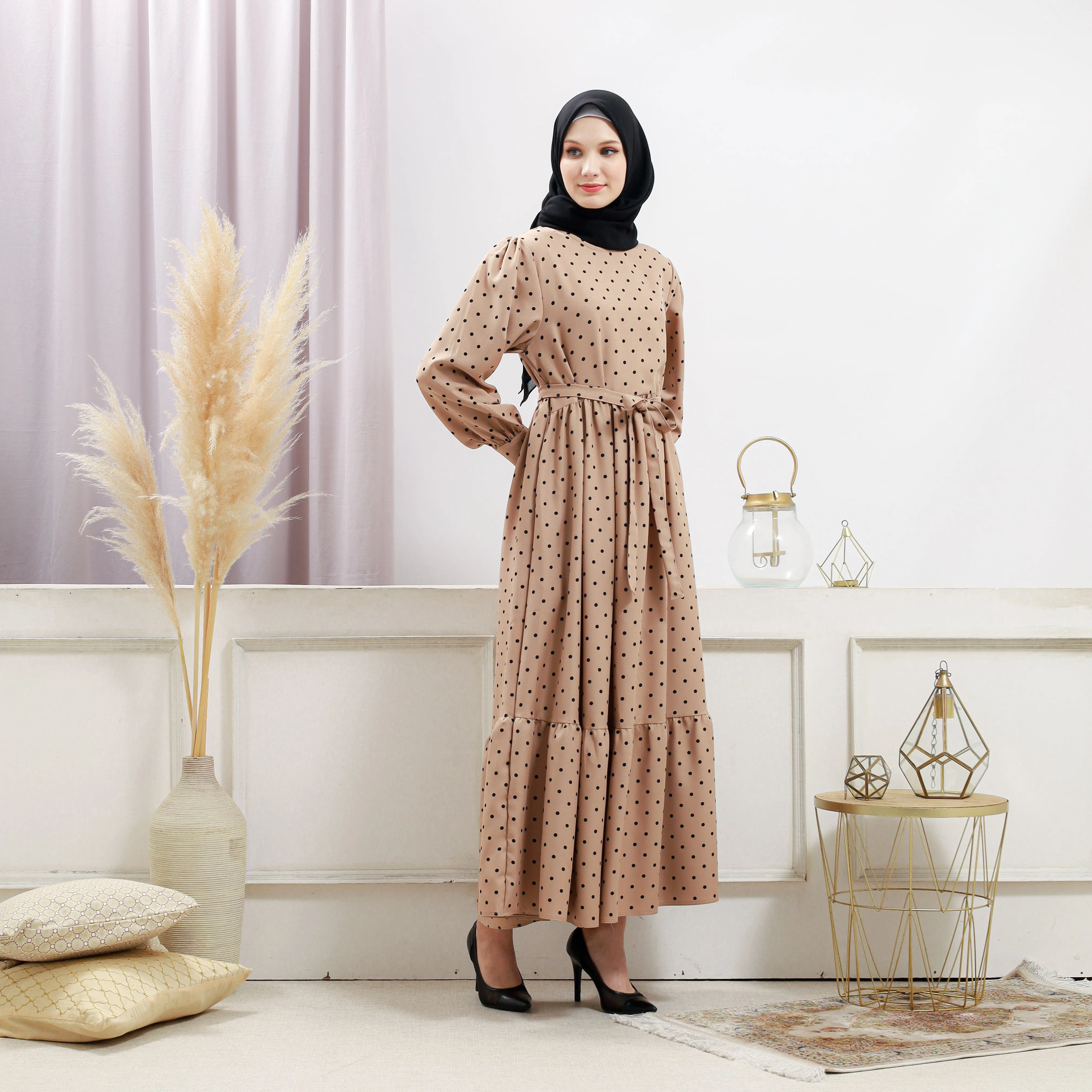 Women's Beige Polka Dot Dress