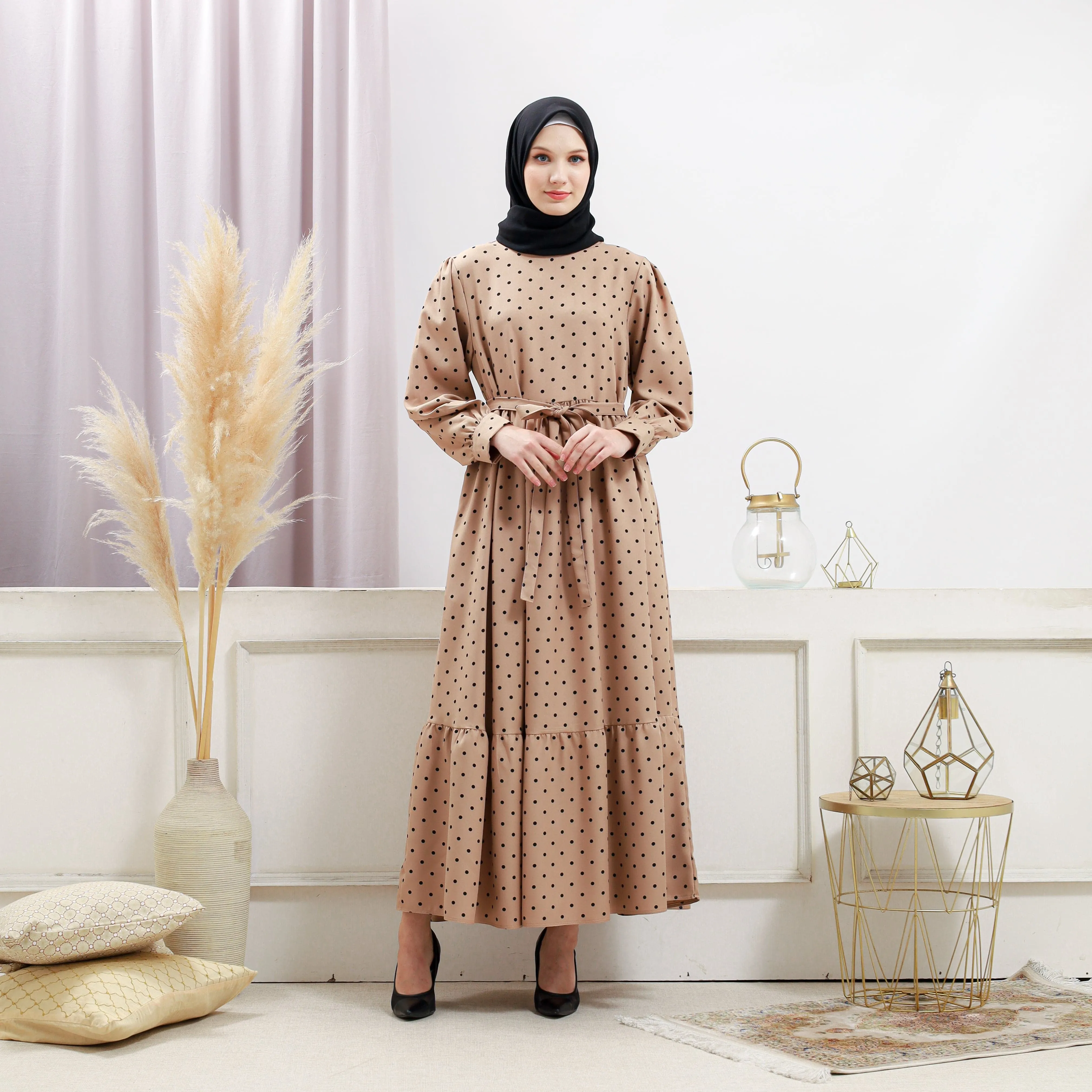 Women's Beige Polka Dot Dress