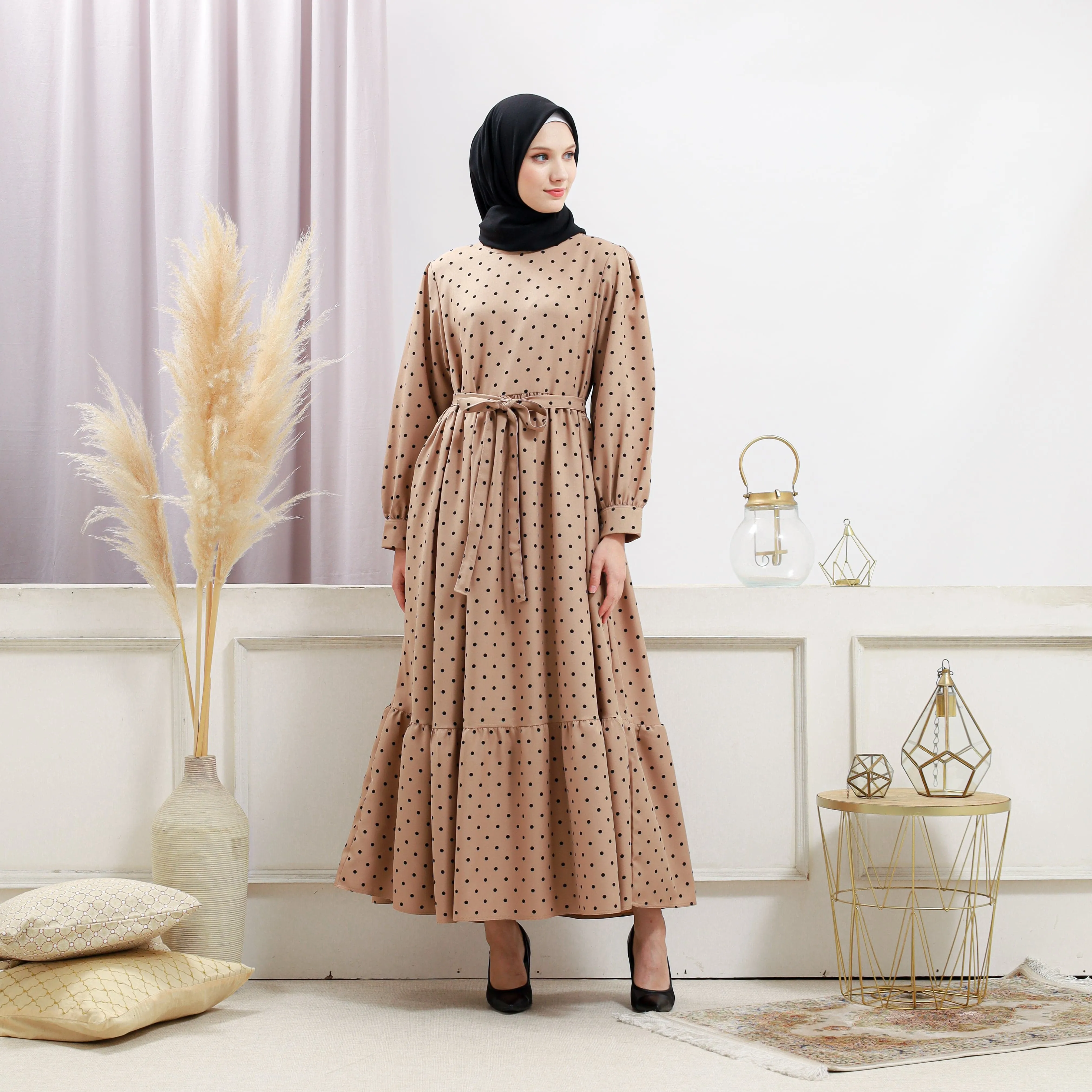 Women's Beige Polka Dot Dress
