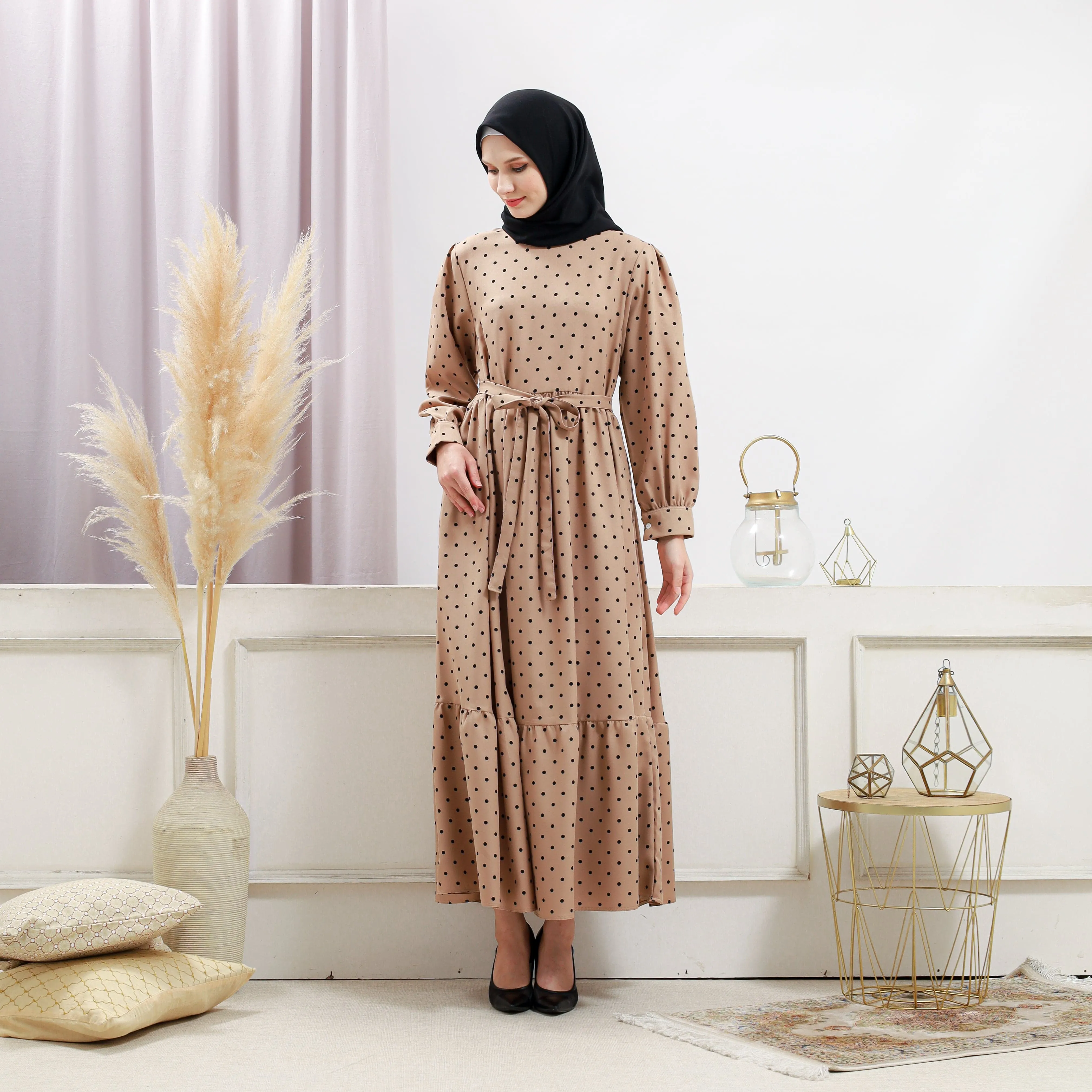 Women's Beige Polka Dot Dress