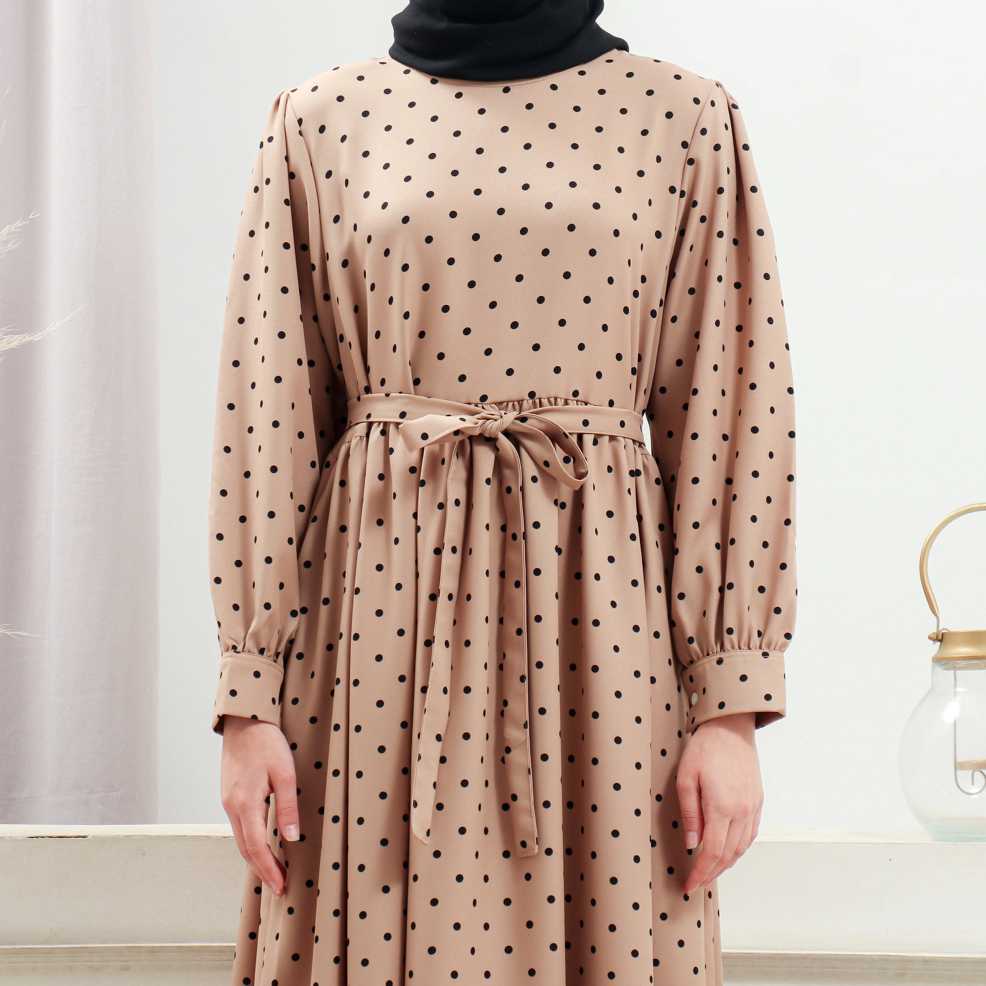 Women's Beige Polka Dot Dress