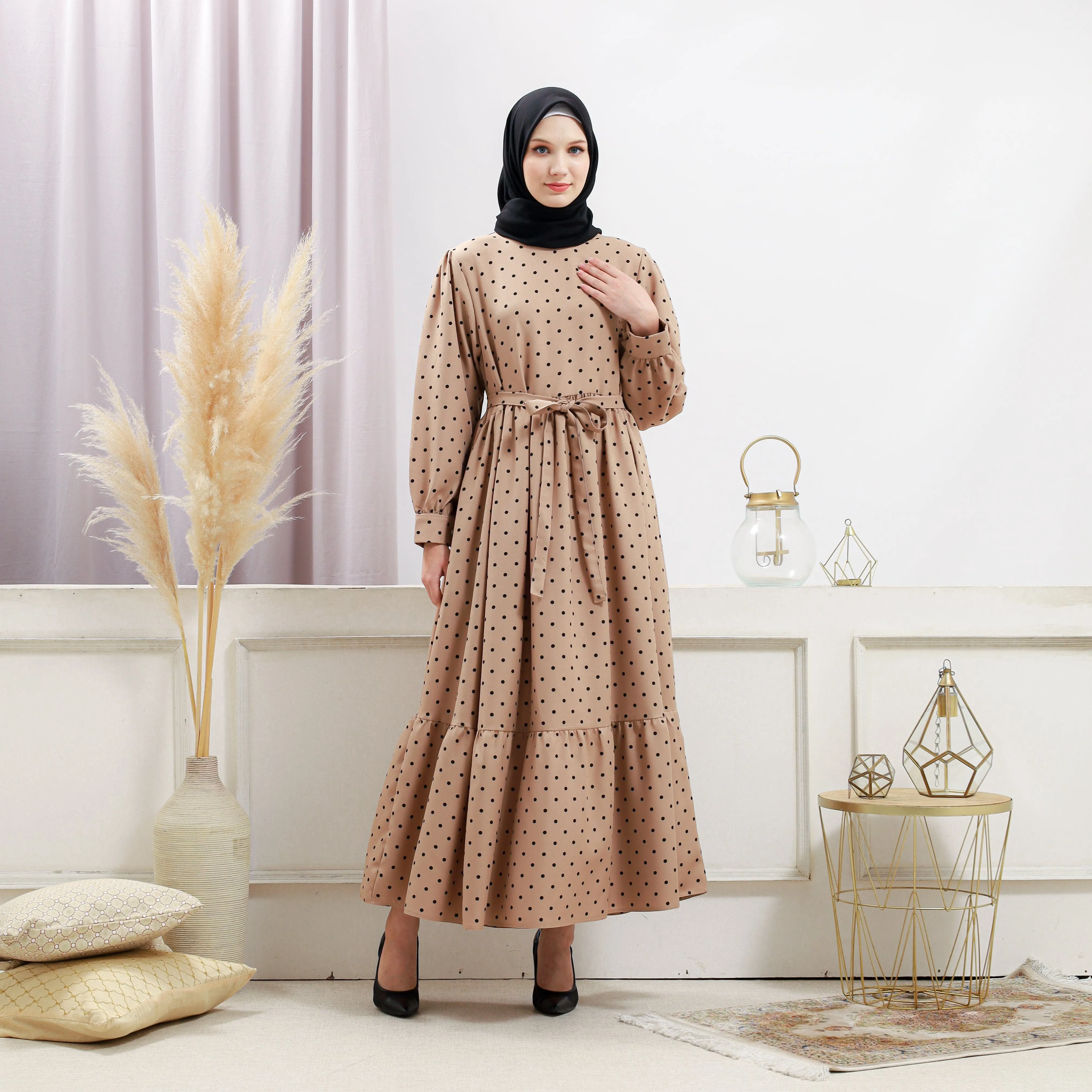 Women's Beige Polka Dot Dress