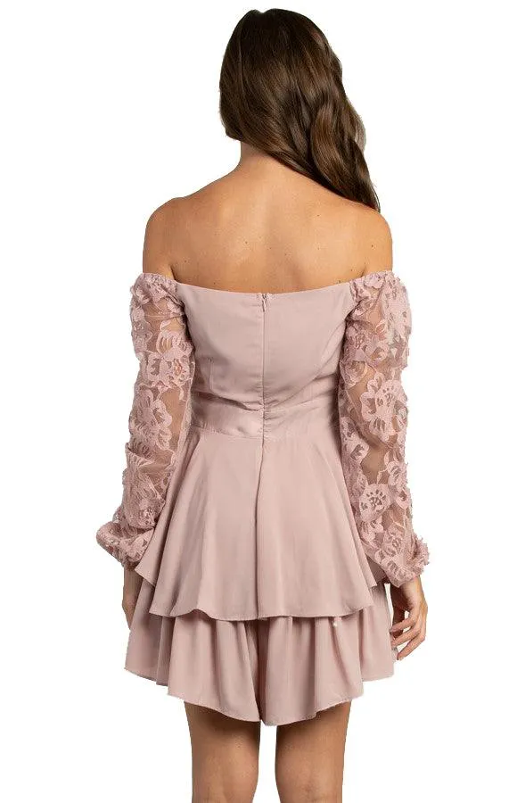 Women’s Blush Long Sleeve Playsuit with Lace