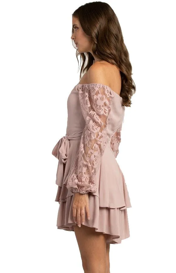 Women’s Blush Long Sleeve Playsuit with Lace
