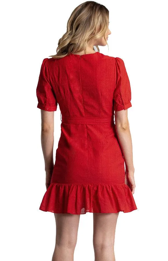 Women's Red Short Dress With Frill Hem