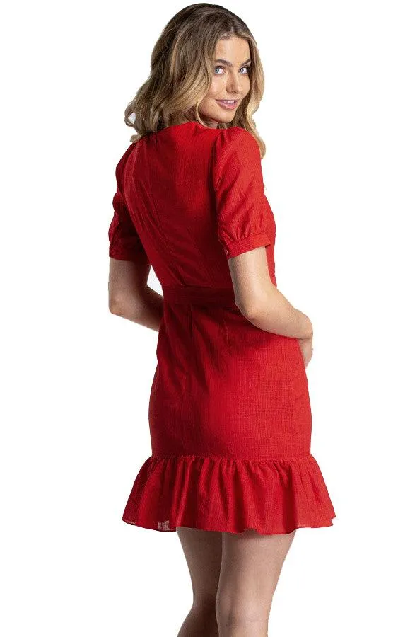 Women's Red Short Dress With Frill Hem